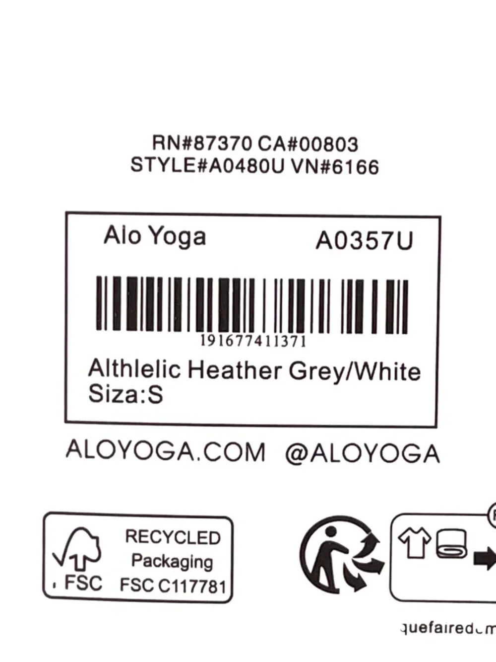 Alo Yoga Unisex Half-Crew Socks Heather Grey/White Sz L Wmn 12-16.5 Men 10.5-15